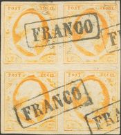 Holanda. ºYv 3(4). 1852. 15 Cent Orange Yellow (Position 76-77 And 81-82), Block Of Four. Cancelled Framed FRANCO. VERY  - ...-1852 Vorläufer