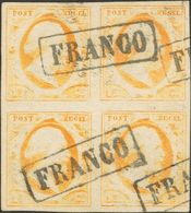 Holanda. ºYv 3(4). 1852. 15 Cent Orange Yellow (Position 76-77 And 81-82), Block Of Four. Cancelled Framed FRANCO. VERY  - ...-1852 Prephilately