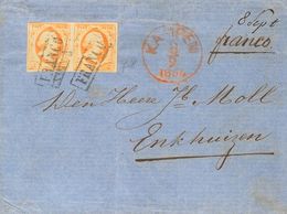 Holanda. SOBREYv 3(2). 1864. 15 Cent Orange (Position 7-8), Pair. KAMPEN To ENKHUIZEN. Cancelled By Framed FRANCO. VERY  - ...-1852 Vorläufer