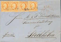 Holanda. SOBREYv . 1861. 15 Cts Orange, Four Stamps (short Margins). HILLEGOM To STOCKHOLM (SWEDEN). Cancelled With Line - ...-1852 Prephilately