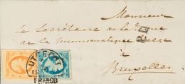 Holanda. SOBREYv 1. 1860. 5 Cent Blue (Plate IV, Position 55) And 15 Cent Dark Orange (complete Margins). UTRECH To BRUS - ...-1852 Vorläufer
