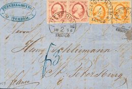 Holanda. SOBREYv . 1856. 10 Cent Red (Plate IV, Position 71-72), Pair And 15 Cent Dark Orange (Position 86-87). AMSTERDA - ...-1852 Prephilately