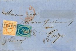 Holanda. SOBREYv 3, 4. 1865. 15 Cent Orange And 5 Cent Blue Of 1864 Issue (short Perforations.). VENLO To LIEGE (BELGIUM - ...-1852 Precursores