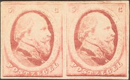 Holanda. (*)Yv 1. 1864. 5 Cent Red, Pair. TRIAL PROOF On Carton Paper. VERY FINE. (PC 21b). -- Netherlands. (*)Yv 1. 186 - ...-1852 Prephilately