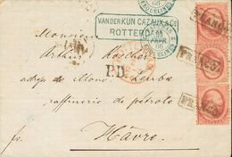 Holanda. SOBREYv 5(3). 1866. 10 Cent Red, Three Stamps (bottom Stamp Minimal Fold). ROTTERDAM To THE HAGUE. Addressed Vi - ...-1852 Vorläufer