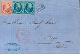 Holanda. SOBREYv . 1865. 5 Cent Blue, Pair And 10 Cent Red. AMSTERDAM To PRAGUE (present Day CZECH REPUBLIC). VERY FINE. - ...-1852 Vorläufer