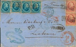 Holanda. SOBREYv . 1866. 5 Cent Blue, Four Stamps And 10 Cents Red (Utrech Print), Two Stamps (all Stamps Toned). AMSTER - ...-1852 Prephilately