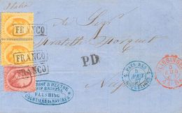 Holanda. SOBREYv . 1867. 10 Cent Red And 15 Cent Orange, Two Stamps. VLISSINGEN To NAPLES (ITALY). Simple Rate Franking  - ...-1852 Precursores