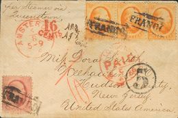 Holanda. SOBREYv . 1866. 10 Cent Red And 15 Cent Orange, Strip Of Three (any Stamp Short Perforation). AMSTERDAM To WEEH - ...-1852 Precursores