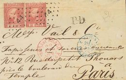 Holanda. SOBREYv 8(2). 1869. 10 Cent Carmine (Type II, Perforation 13½), Two Stamps. THE HAGUE To PARIS (FRANCE), Missin - ...-1852 Vorläufer