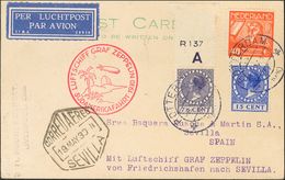 Netherlands, Airmail. COVERYv 4. 1930. 40 Cts Red, 7½ Cts Violet And 15 Cts Overseas. Postcard By Graf Zeppelin From ROT - ...-1852 Prephilately