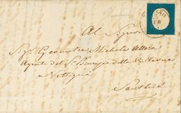 Sardinia. COVERYv 8. 1855. 20 Cts Blue. TURIN To SANTHIA. Cds Cancellation TURIN. VERY FINE. -- Cerdeña. SOBRE Yv 8. 185 - Sardegna