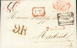 Naples. COVER. 1828. Set Of Three Covers From NAPOLES To MADRID, With The Origin Postmark In Carmine Red, Postmark AUTRI - Napoli