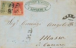 Tuscany. COVERYv 12, 13. 1859. 1 Crazia Carmine And 2 Crazia Blue Green. LIVORNO To MASSA DI CARRARA. Postmark "P.D.", R - Altri & Non Classificati