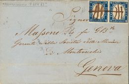 Italy. COVERYv 10. 1863. 15 Cts Blue, Pair. MONTEVECHIO To GENOVA. Pen Cancel (maybe It Didn't Have Postal Cancellation  - Unclassified