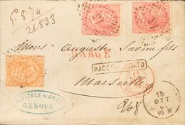 Italy. COVERYv 15, 19(2). 1868. 10 Cts Orange And 40 Cts Pink, Two Stamps (both Issue Of Torino). Registered From GENOVA - Non Classificati