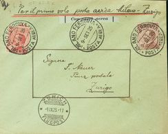 Italy. COVERYv 108, 80. 1925. 60 Cts Carmine And 40 Cts Brown. Airmail From MILAN To ZURICH (SWITZERLAND). On The Front  - Sin Clasificación