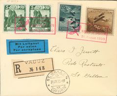 Liechtenstein. COVERYv 94(2), Aéreo 2, 3. 1930. 5 Rp Green , Two Stamps And Air Mail 20 Rp Green Black And 25 Rp Brown.  - Altri & Non Classificati