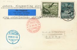 Liechtenstein, Airmail. COVERYv 2,5. 1932. 20 Rp Green Black And 45 Rp Green. TRIESENBERG To BASEL. Roll Postmark TRIESE - Otros & Sin Clasificación