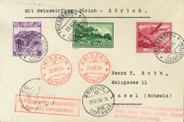 Liechtenstein, Airmail. COVERYv 6. 1934. 1 Fr Carmine, 10 Rp Violet And 90 Rp Green. TRIESENBERG To BASILEA, Transported - Altri & Non Classificati