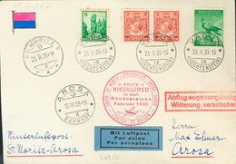 Liechtenstein, Airmail. COVERYv . 1935. 50 Rp Green, 3 Rp Carmine, Two Stamps And 5 Rp Green (toned). VADUZ To AROSA (SW - Altri & Non Classificati