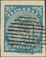 Norway. ºYv 1. 1855. 4 Blue Sk (huge Margins). Circular Postmark Of 10 Bars. VERY FINE. (Facit 1a) -- Noruega. ºYv 1. 18 - Altri & Non Classificati