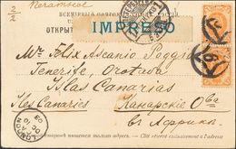 Russia. COVERYv 38(2). 1903. 1 K Orange, Two Stamps. Postcard From SAINT PETERSBURG To LA OROTAVA (CANARY ISLANDS), Addr - Other & Unclassified