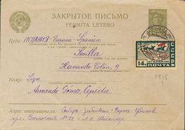 Russia. COVERYv 453. 1938. 10 K Olive On Postal Stationery Addressed To SEVILLA, With Complementary Franking Of 14 K Dar - Altri & Non Classificati