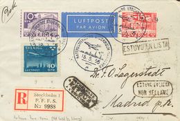 Sweden. COVERYv 230, 231, Aéreo 4. 1935. 10 Ore Violet, 15 Ore Red And 10 Ore Blue. Registered Air Mail  From ESTOCOLMO  - Altri & Non Classificati