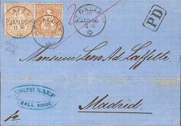 Switzerland. COVERYv 40, 41. 1866. 60 Cts Gold Bronze And 1 F Gold. SAINT GALLEN To MADRID. Postmark ST.GALLEN. VERY FIN - Altri & Non Classificati