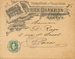 Switzerland. COVERYv 82. 1894. 25 Cts. Green. Cover With Philatelic Letterhead ADRIEN CHAMPION From GENEVA To PARIS (FRA - Autres & Non Classés