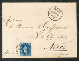 Switzerland. COVERYv 84. 1989. 50 Cts Blue (perforation 9½). MORAT To NERVI (ITALY). VERY FINE. -- Suiza. SOBRE Yv 84. 1 - Other & Unclassified