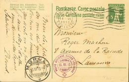 Switzerland, Airmail. COVERYv . 1913. 5 Cts Green On Postal Stationery Card Of The AVIATION MILITAIRE SUISSE Addressed T - Autres & Non Classés