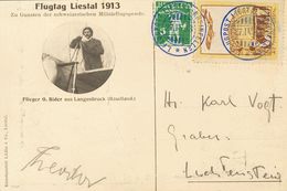 Switzerland, Airmail. COVERYv 130. 1913. 5 Cts Green And Vignette Whitout Value Brown And Yellow FLUGTAG IN LIESTAL. Pos - Andere & Zonder Classificatie