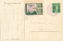 Switzerland, Airmail. COVERYv 130. 1913. 5 Cts Green And Vignette 50 Cts Green ERSTE FLUGPOST BURGDORF-BERN. Postcard Ad - Autres & Non Classés