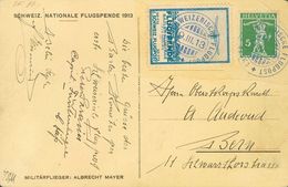 Switzerland, Airmail. COVERYv 130. 1913. 5 Cts Green And Vignette 50 Cts Blue FLUGSPENDE BASLER FLUGTAGE. Postcard Illus - Sonstige & Ohne Zuordnung