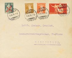 Switzerland, Airmail. COVERYv 2. 1919. 50 Cts Green And Different Values. GENEVA To WINTERTHUR. VERY FINE. -- Suiza, Aér - Other & Unclassified