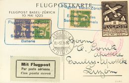 Switzerland, Airmail. COVERYv . 1925. Two Postcards With Different Rates And Black Label FLUGPOST ZVR EINWEINHUNG D. BAS - Otros & Sin Clasificación