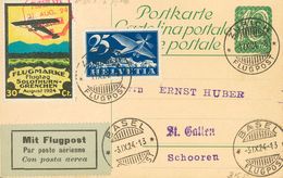 Switzerland, Airmail. COVERYv 5. 1924. Two Cards Rated With 25 Cts Blue (one Postal Stationery Card Of 10 Cts) And Label - Otros & Sin Clasificación