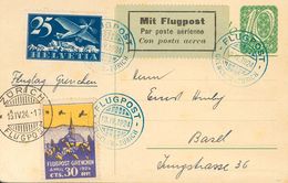 Switzerland, Airmail. COVERYv 5. 1924. 10 Cts Green On A Postal Stationery Card Addressed To BASILEA, With Complementary - Other & Unclassified