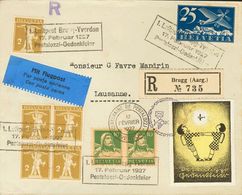 Switzerland, Airmail. COVERYv . 1927. Set Of Two Cards And One Registered Letter With Different Frankings And Vignette W - Autres & Non Classés