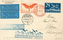 Switzerland, Airmail. COVERYv 5, 11. 1935. 25 Cts Blue And 75 Cts Orange Brown. Postcard Addressed To LUCERNA. Postmark  - Autres & Non Classés