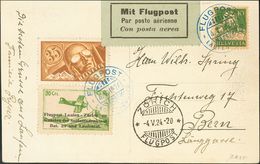 Switzerland, Airmail. COVERYv 6. 1924. 35 Cts Brown And Yellow, 10 Cts Green And Vignette Of 30 Cts Green FLUGPOST LAUFE - Autres & Non Classés