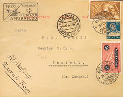 Switzerland, Airmail. COVERYv 6, 8. 1926. 35 Cts Brown And Yellow, 45 Cts Pink And Blue And 30 Cts Blue (perforation Ton - Other & Unclassified