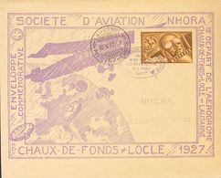 Switzerland, Airmail. COVERYv . 1927. Four Postal Stationery Envelopes Of 35 Cts With SOCIETE D'AVIATION NHORA / CHAUX D - Autres & Non Classés