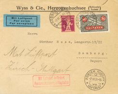 Switzerland, Airmail. COVERYv 9. 1931. 50 Cts Black And Red And 5 Cts Violet. Airmail From HERZOGENBUCHSEE To BAMBERG (G - Otros & Sin Clasificación