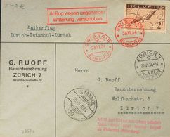 Switzerland, Airmail. COVERYv 15. 1934. 2 F Brown. Round-trip Air Mail To ZURICH, Carried On The 1st ZURICH-ISTANBUL-ZUR - Otros & Sin Clasificación