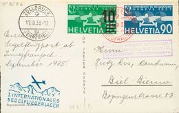 Switzerland, Airmail. COVERYv 18, 20. 1935. 90 Cts Blue And 10 Cts On 15 Cts Green. Postcard Addressed To BIEL. Postmark - Autres & Non Classés