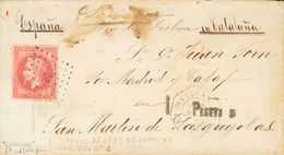 Argentina, French Post Office. COVERYv Francia 32. 1871. 80 Cts Pink. BUENOS AIRES To SAN MARTIN DE SASGAYOLAS (BARCELON - Autres & Non Classés
