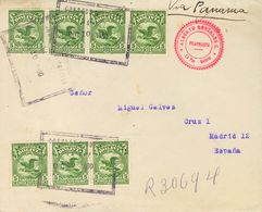 Bolivia. SOBREYv 161(7). 1930. 5 Ctvos Verde, Siete Sellos. Certificado De LA PAZ A MADRID. Al Dorso Llegada. MAGNIFICA. - Bolivia